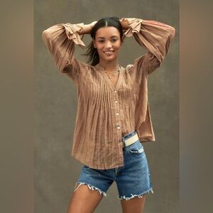 NWT Anthropologie Gracelynn Pleated Peasant Blouse TWELVE TWELVE Sz S